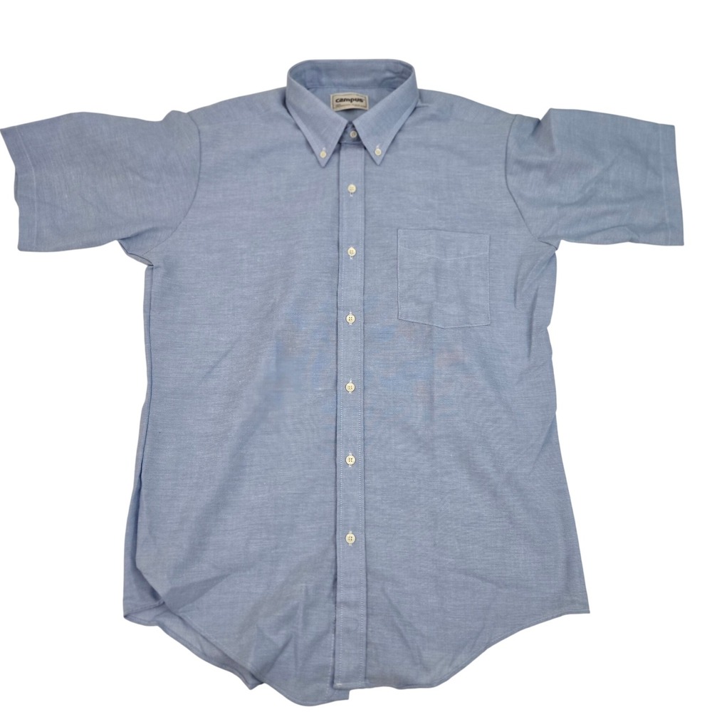Vintage Campus Short Sleeve Button Down Shirt Men's M Oxford USA Made Blue‎